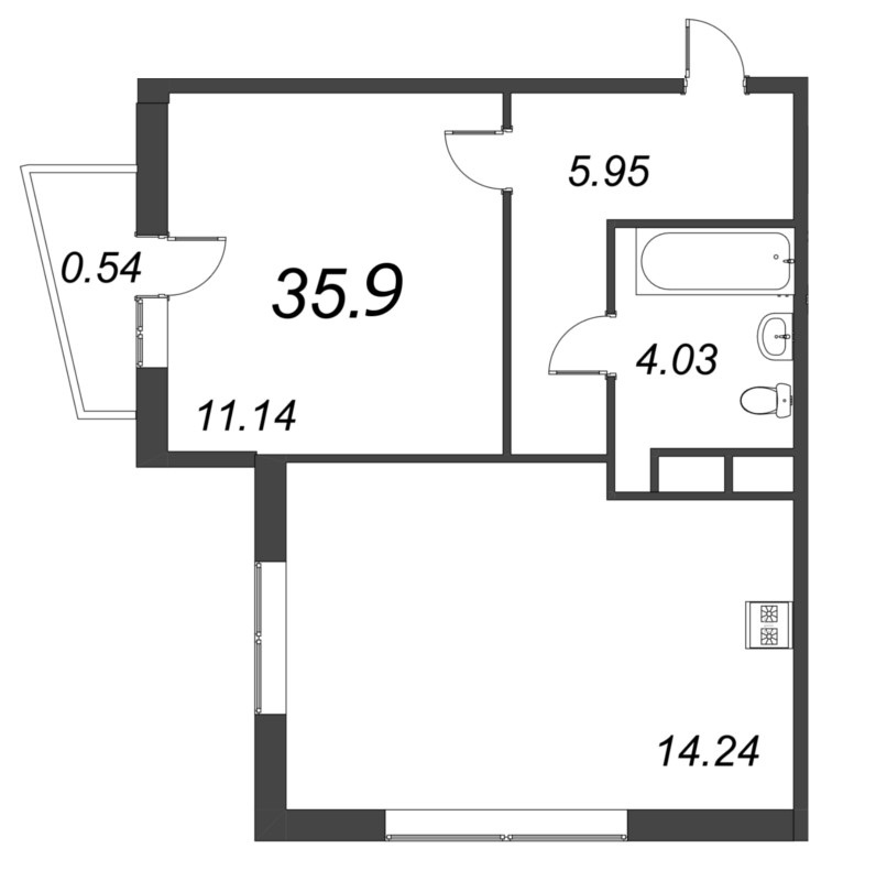 1-комнатная квартира, 35.9 м² в ЖК "VEREN NORT сертолово" - планировка, фото №1