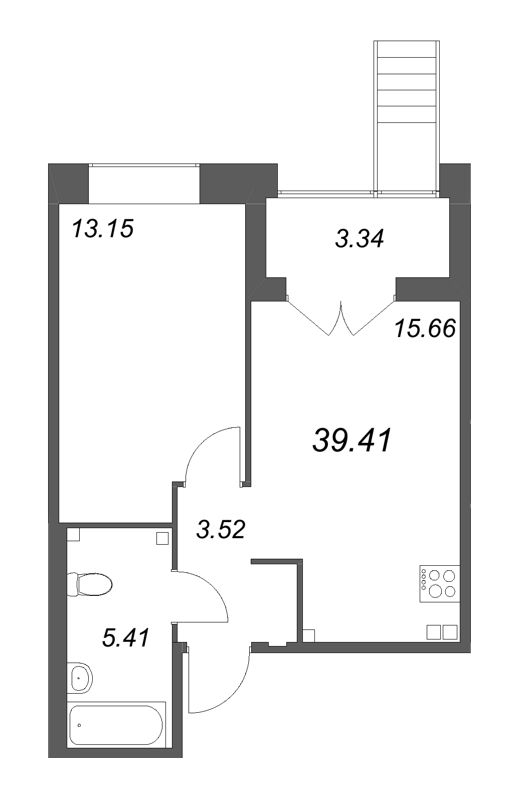 2-комнатная (Евро) квартира, 39.41 м² в ЖК "Ranta Residence" - планировка, фото №1