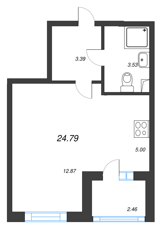 Квартира-студия, 24.79 м² в ЖК "Любоград" - планировка, фото №1
