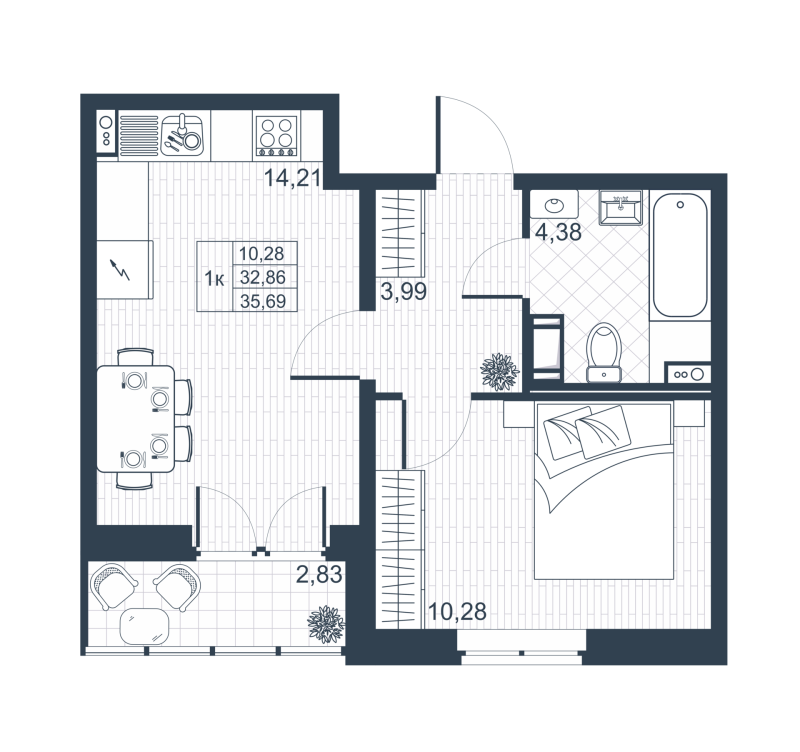 1-комнатная квартира, 32.6 м² в ЖК "Ново-Антропшино" - планировка, фото №1