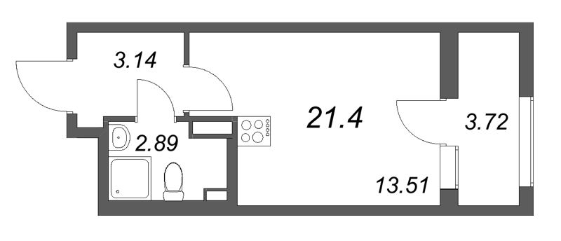 Квартира-студия, 21.4 м² в ЖК "Гранат" - планировка, фото №1