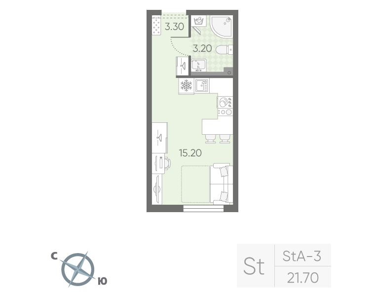 Квартира-студия, 21.7 м² в ЖК "Октябрьская набережная" - планировка, фото №1