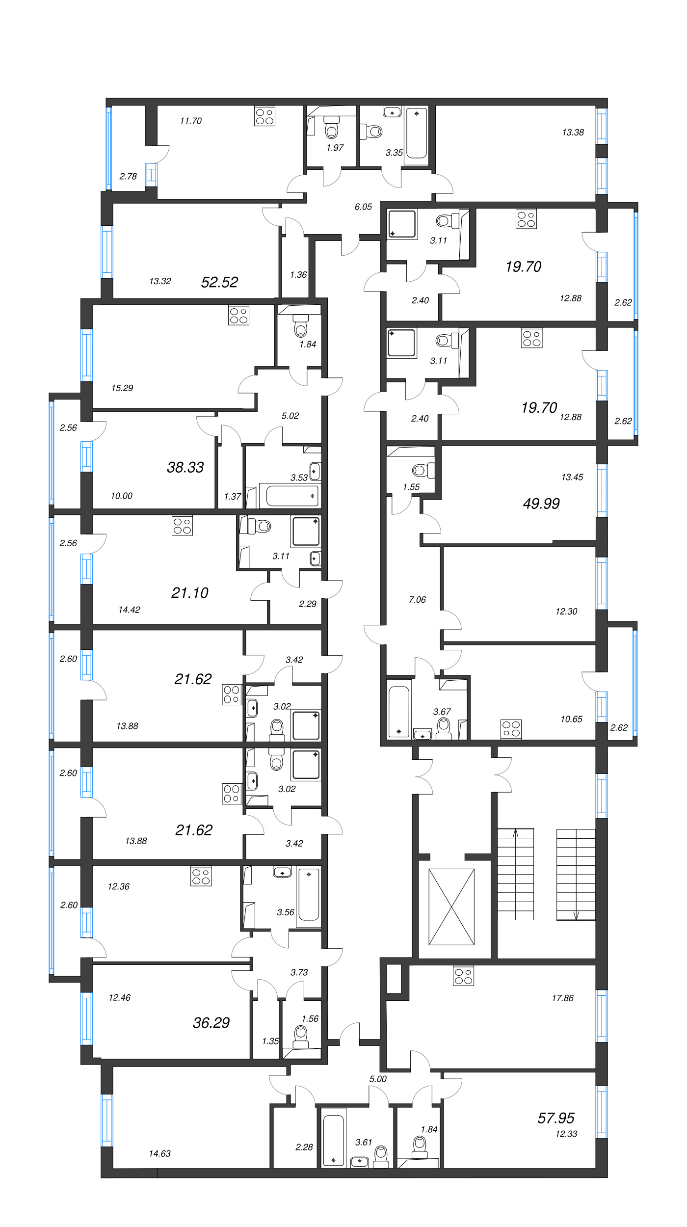 Квартира-студия, 21.62 м² в ЖК "Кинопарк" - планировка этажа