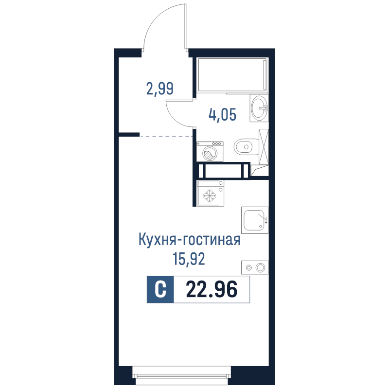 Квартира-студия, 22.96 м² в ЖК "Максималист" - планировка, фото №1