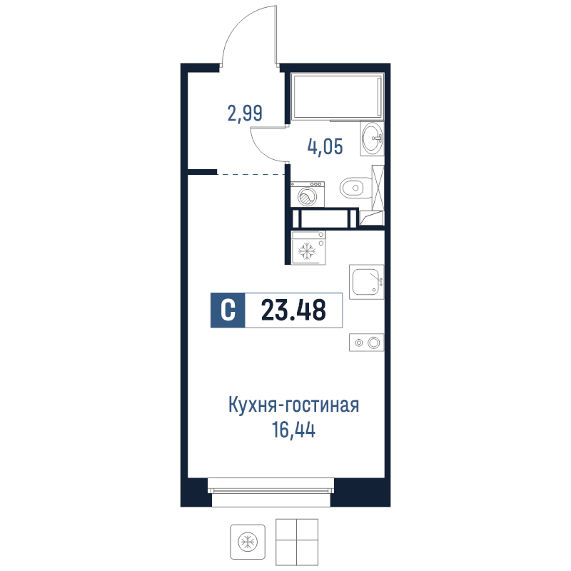 Квартира-студия, 23.48 м² в ЖК "Максималист" - планировка, фото №1
