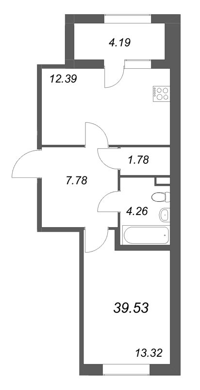 1-комнатная квартира, 39.53 м² в ЖК "Дубровский" - планировка, фото №1