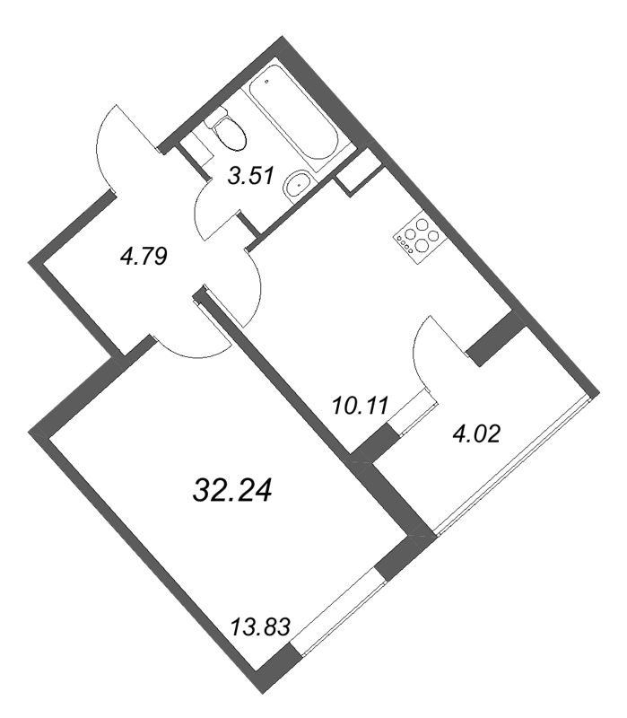 1-комнатная квартира, 32.24 м² в ЖК "Любоград" - планировка, фото №1