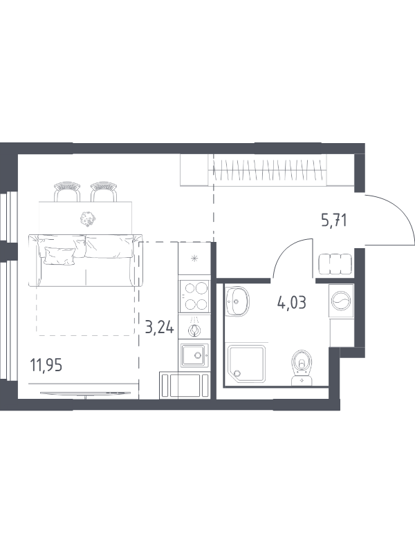 Квартира-студия, 24.93 м² в ЖК "Новое Колпино" - планировка, фото №1