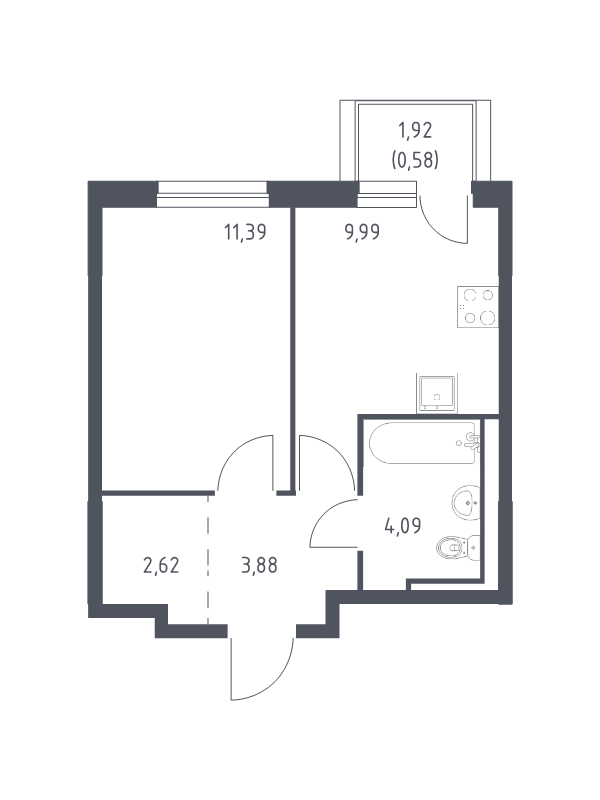 1-комнатная квартира, 32.55 м² в ЖК "Невская Долина" - планировка, фото №1