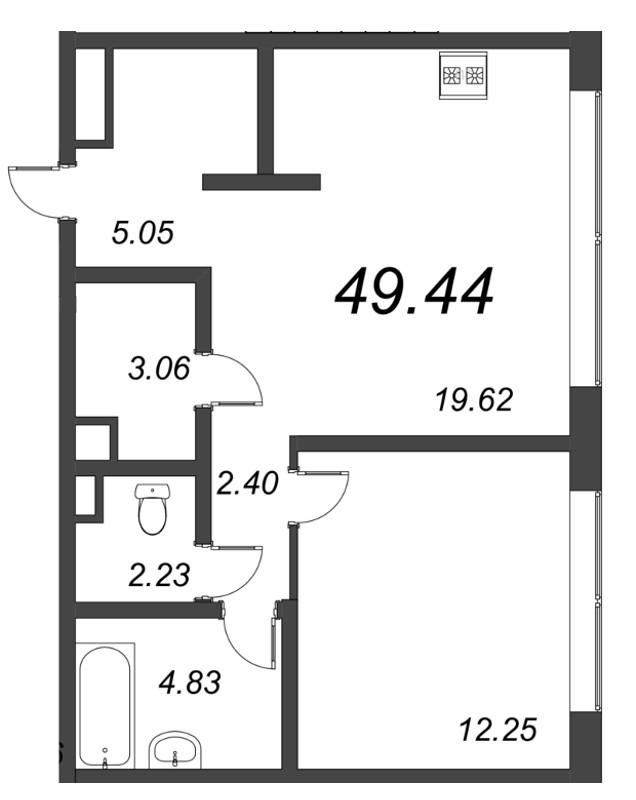 2-комнатная (Евро) квартира, 51.2 м² в ЖК "Малоохтинский, 68" - планировка, фото №1