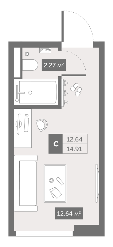 Квартира-студия, 14.91 м² в ЖК "Zoom Черная речка" - планировка, фото №1