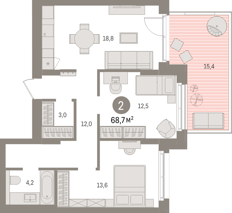 3-комнатная (Евро) квартира, 79.5 м² в ЖК "Брусника в Новоселье" - планировка, фото №1