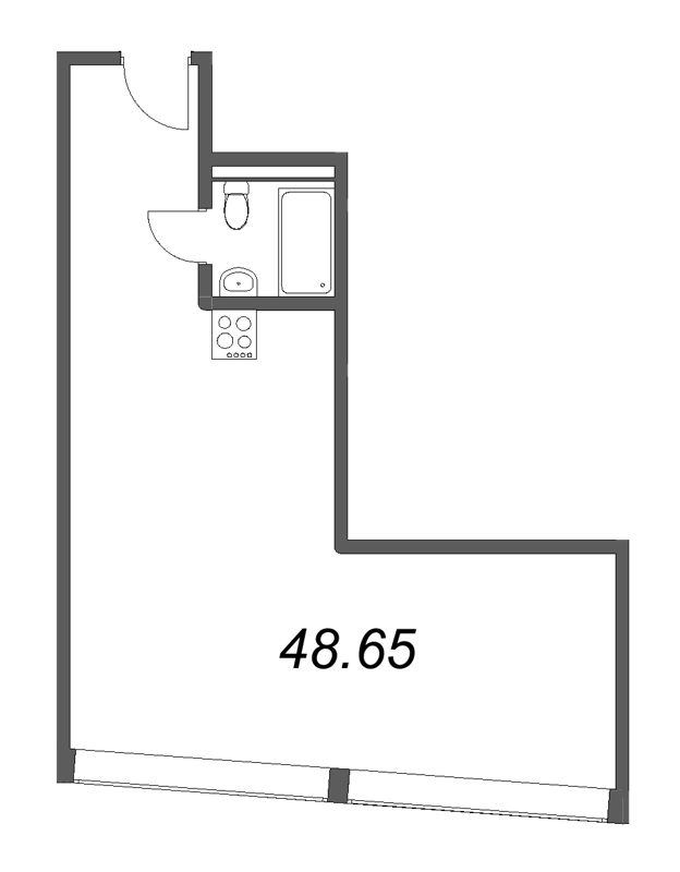 1-комнатная квартира, 48.65 м² - планировка, фото №1