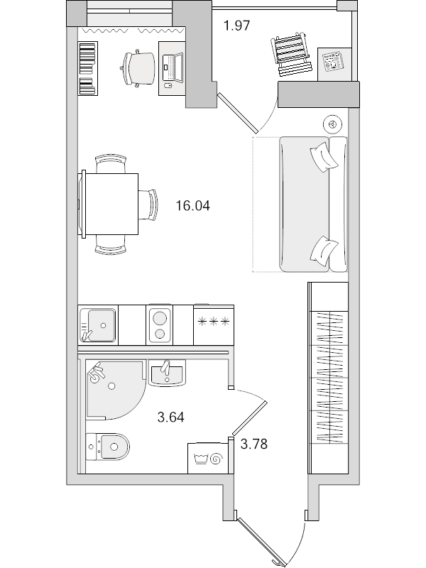 Квартира-студия, 23.46 м² - планировка, фото №1