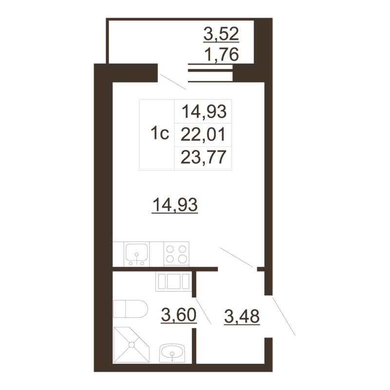 Квартира-студия, 23.33 м² в ЖК "Перспектива" - планировка, фото №1