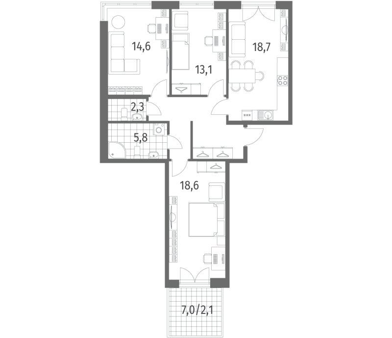 4-комнатная (Евро) квартира, 88 м² - планировка, фото №1