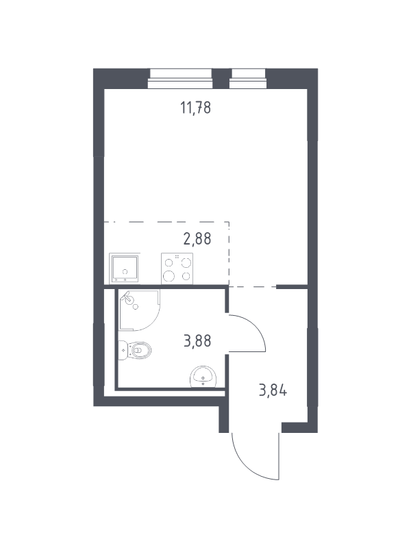 Квартира-студия, 22.38 м² - планировка, фото №1