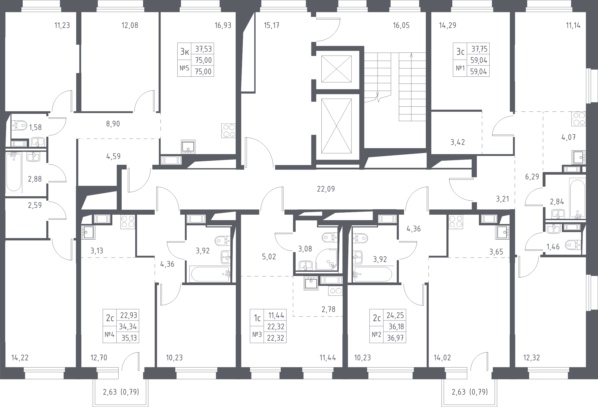 4-комнатная (Евро) квартира, 75 м² - планировка этажа