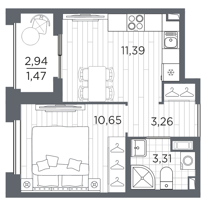 1-комнатная квартира, 30.08 м² в ЖК "Оптимист" - планировка, фото №1