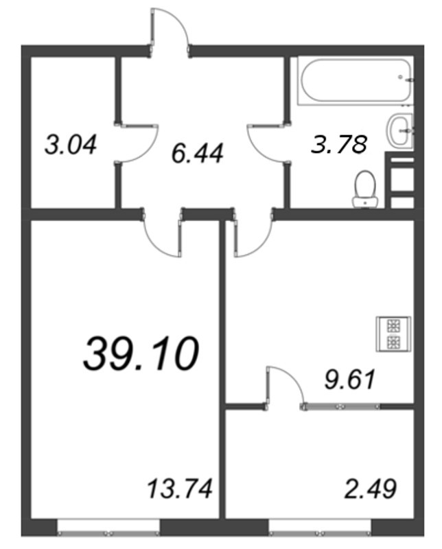 1-комнатная квартира, 40.74 м² - планировка, фото №1