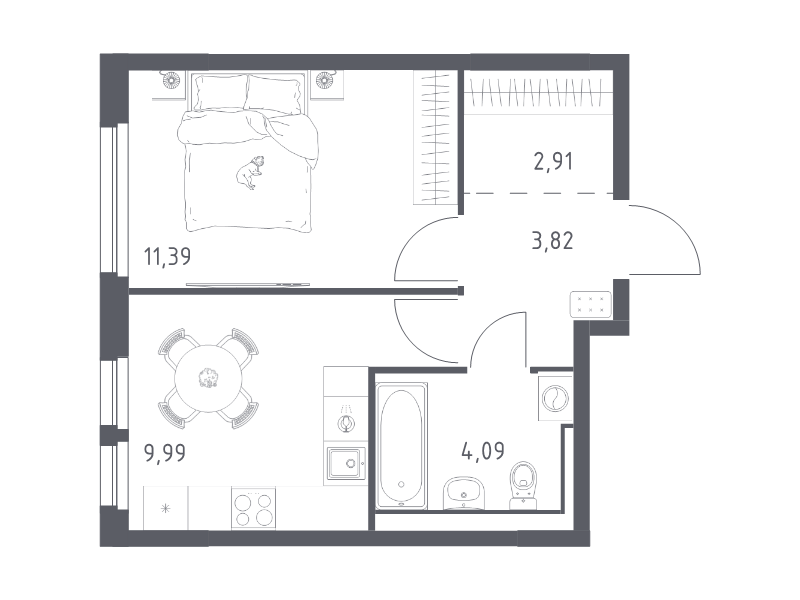 1-комнатная квартира, 32.2 м² в ЖК "Невская Долина" - планировка, фото №1