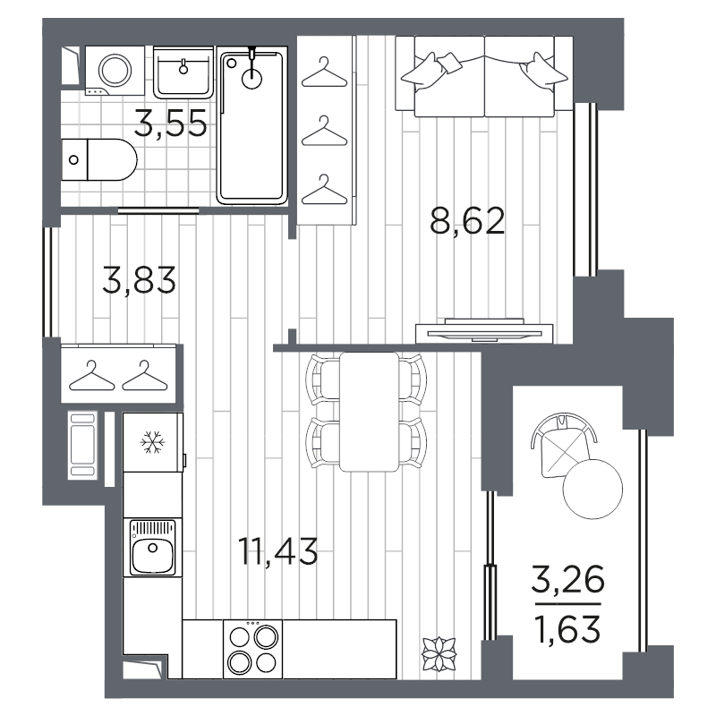 1-комнатная квартира, 29.06 м² в ЖК "Оптимист" - планировка, фото №1