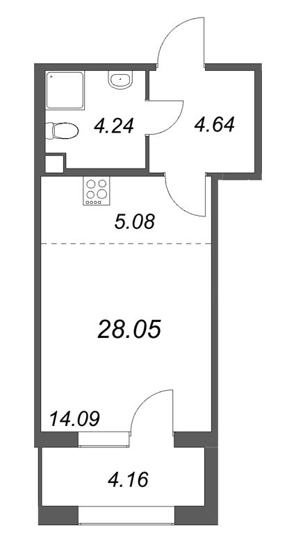 Квартира-студия, 28.05 м² в ЖК "Дом на Курской" - планировка, фото №1