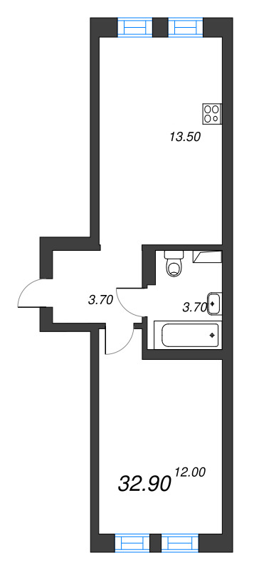 1-комнатная квартира, 32.9 м² в ЖК "ЭКО Квартал NEGA" - планировка, фото №1