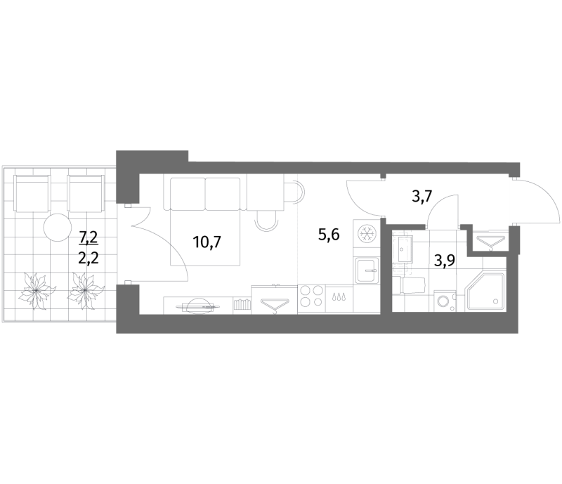 Квартира-студия, 26.1 м² в ЖК "Парусная 1" - планировка, фото №1
