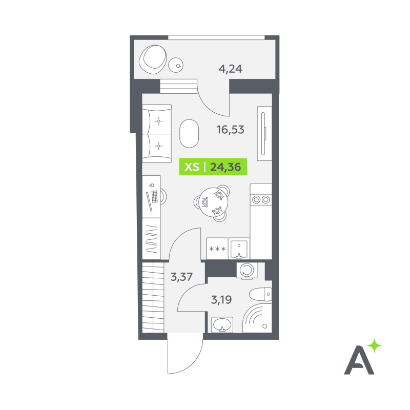 Квартира-студия, 24.36 м² в ЖК "Аквилон РекаПарк" - планировка, фото №1