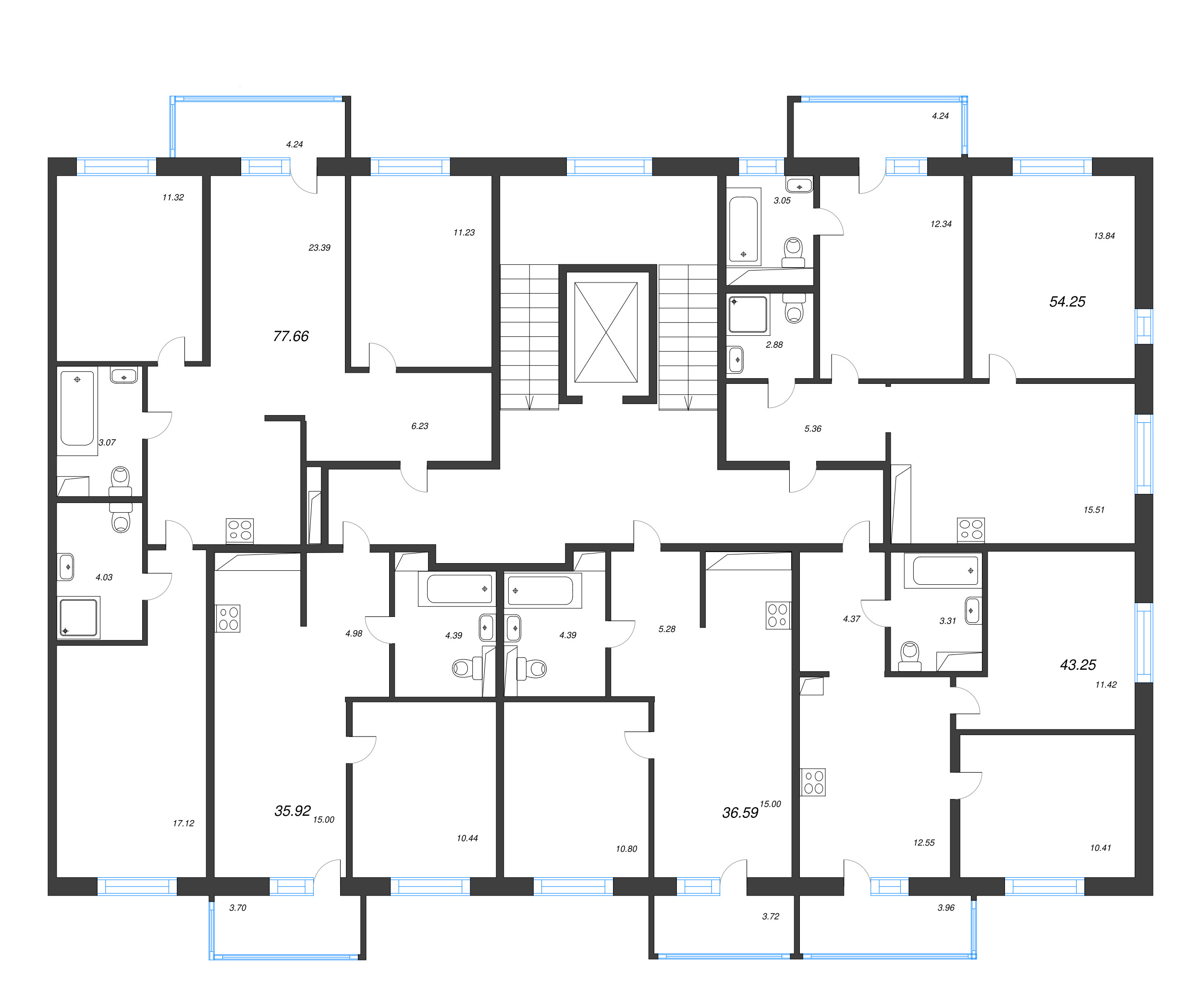 2-комнатная квартира, 43.25 м² в ЖК "Окла" - планировка этажа