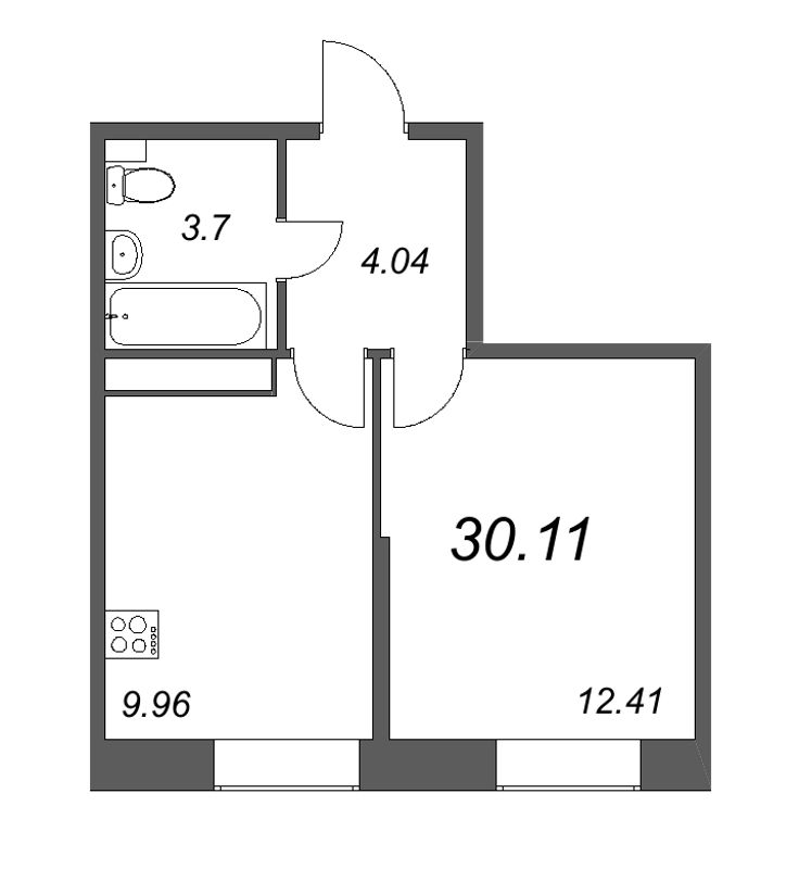 1-комнатная квартира, 29.5 м² - планировка, фото №1