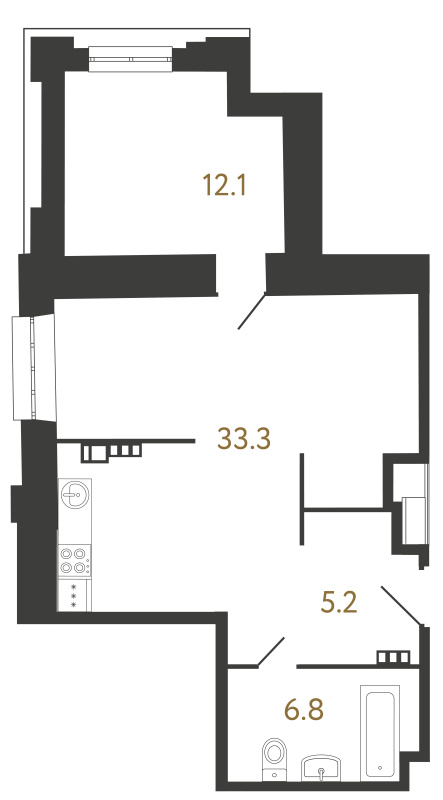 2-комнатная (Евро) квартира, 57.4 м² в ЖК "Светоч" - планировка, фото №1