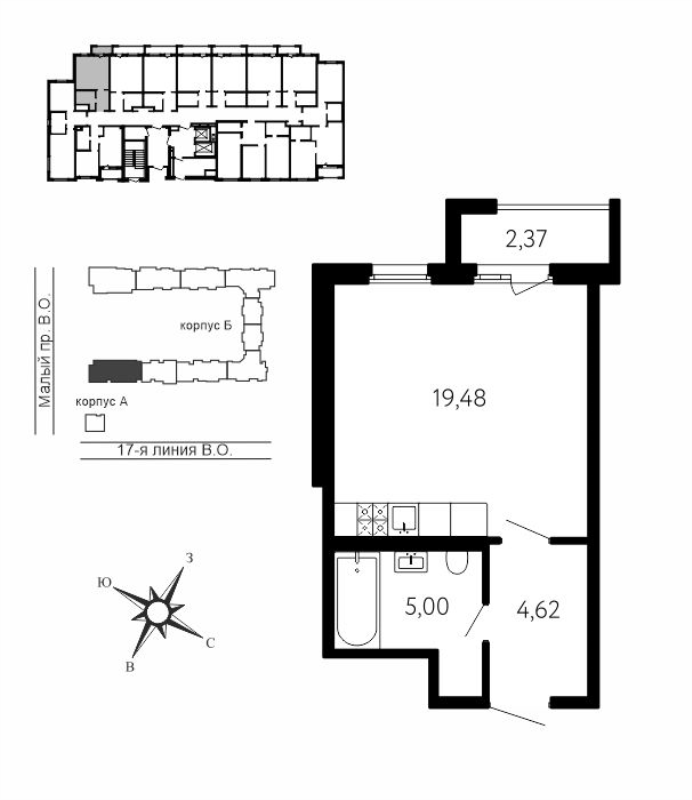 Квартира-студия, 29.81 м² в ЖК "17-я линия" - планировка, фото №1