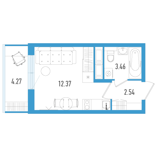 Квартира-студия, 19.65 м² в ЖК "AEROCITY" - планировка, фото №1