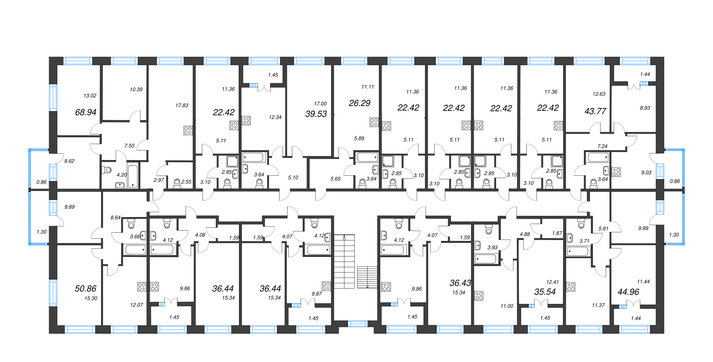 1-комнатная квартира, 22.42 м² в ЖК "Капральский берег" - планировка этажа