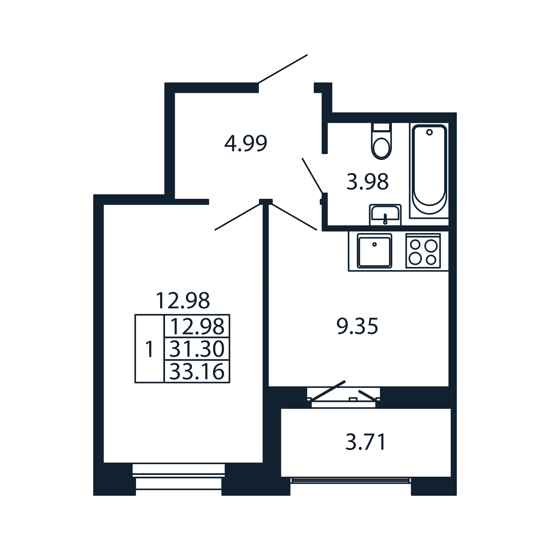 1-комнатная квартира, 31.3 м² в ЖК "Полис Новоселье" - планировка, фото №1