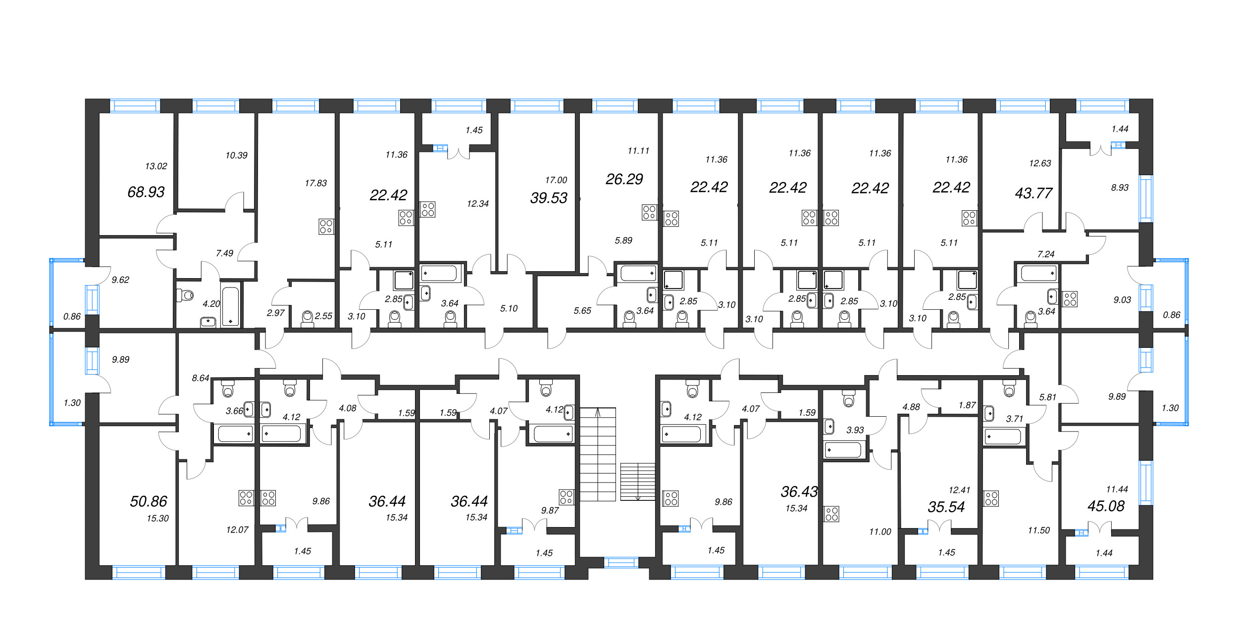 1-комнатная квартира, 22.42 м² в ЖК "Капральский берег" - планировка этажа