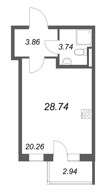 Квартира-студия, 28.74 м² в ЖК "Новая история" - планировка, фото №1