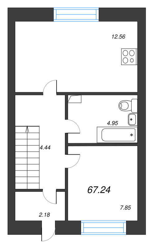 3-комнатная квартира, 67.24 м² в ЖК "Фёдоровское" - планировка, фото №1