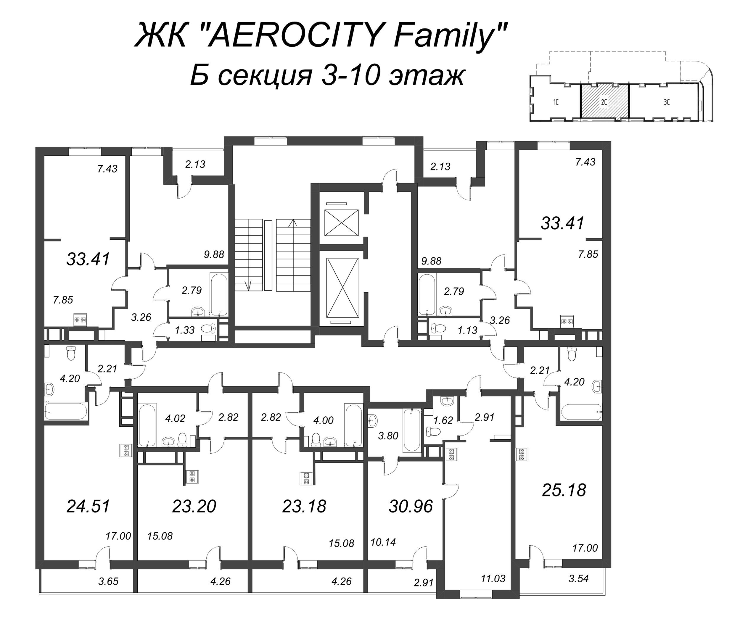 1-комнатная квартира, 30.96 м² в ЖК "AEROCITY Family" - планировка этажа