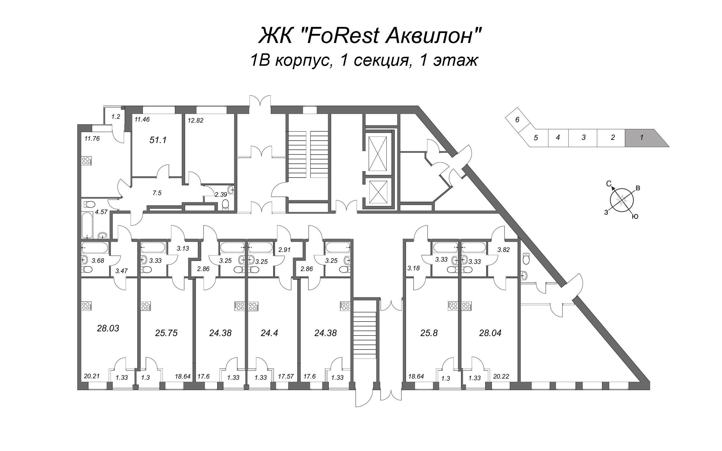 Квартира-студия, 27.4 м² в ЖК "FoRest Аквилон" - планировка этажа