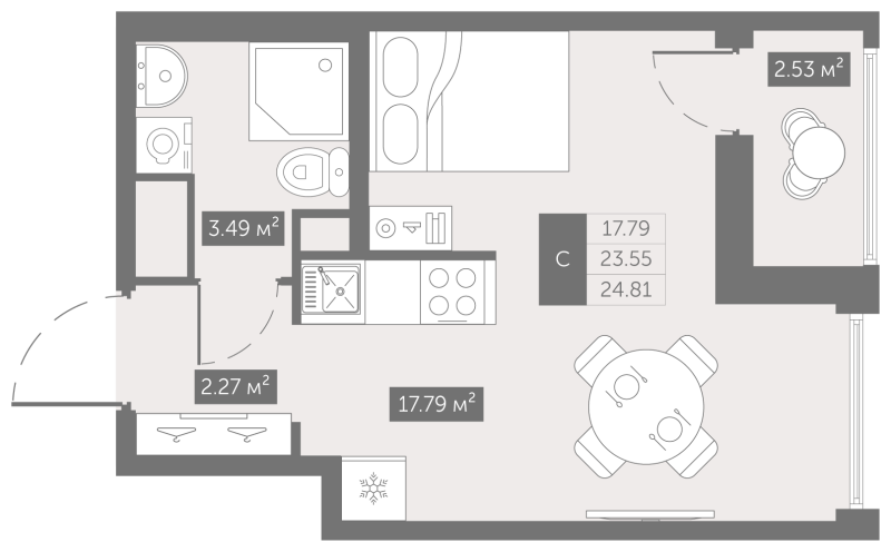 Квартира-студия, 24.81 м² в ЖК "UP-квартал Новый Московский" - планировка, фото №1