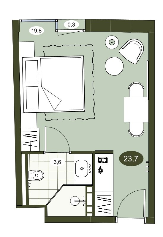 Квартира-студия, 23.7 м² в ЖК "Место в Рощино" - планировка, фото №1