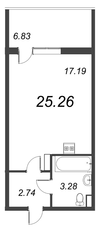 Квартира-студия, 25.1 м² - планировка, фото №1