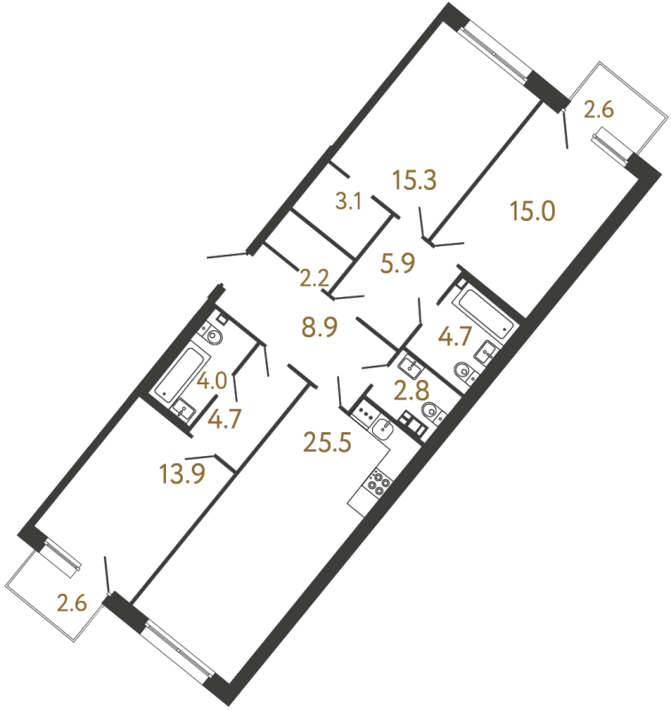 4-комнатная (Евро) квартира, 106 м² в ЖК "Цвет Зеленогорска" - планировка, фото №1