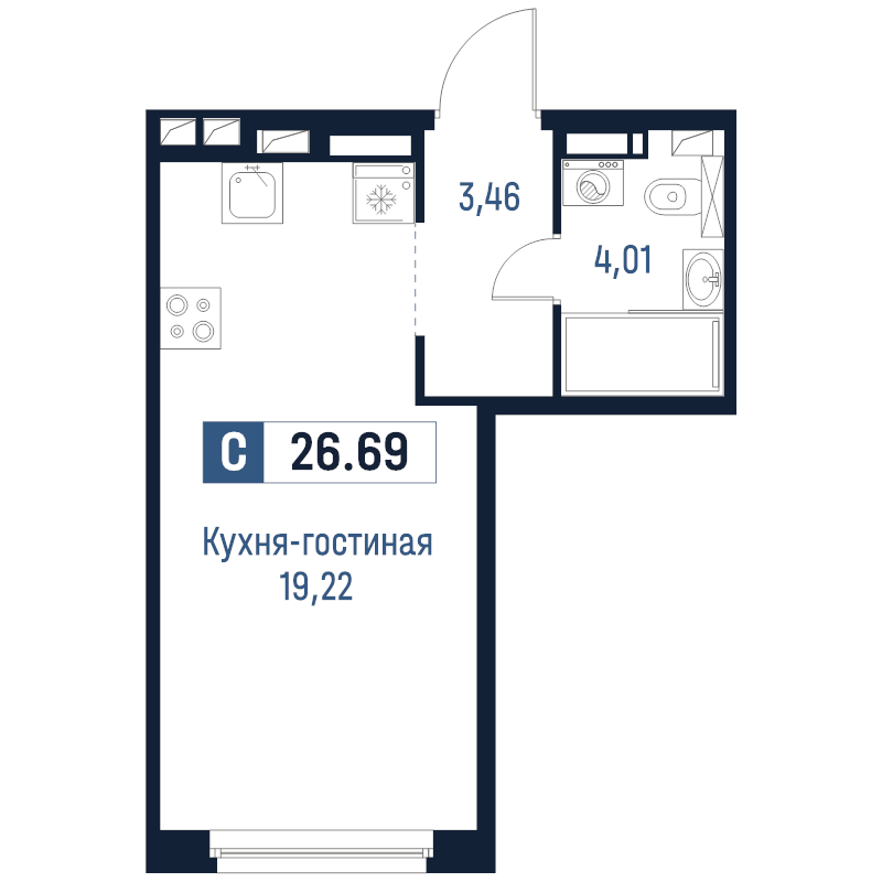 Квартира-студия, 26.69 м² в ЖК "Максималист" - планировка, фото №1