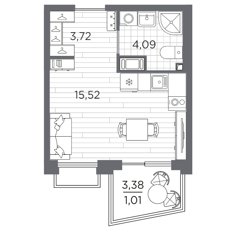 Квартира-студия, 24.34 м² в ЖК "Respect" - планировка, фото №1