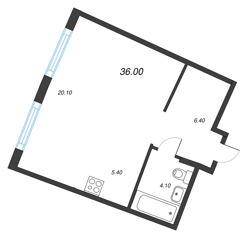 Квартира-студия, 36 м² в ЖК "Ягодное Река Парк" - планировка, фото №1