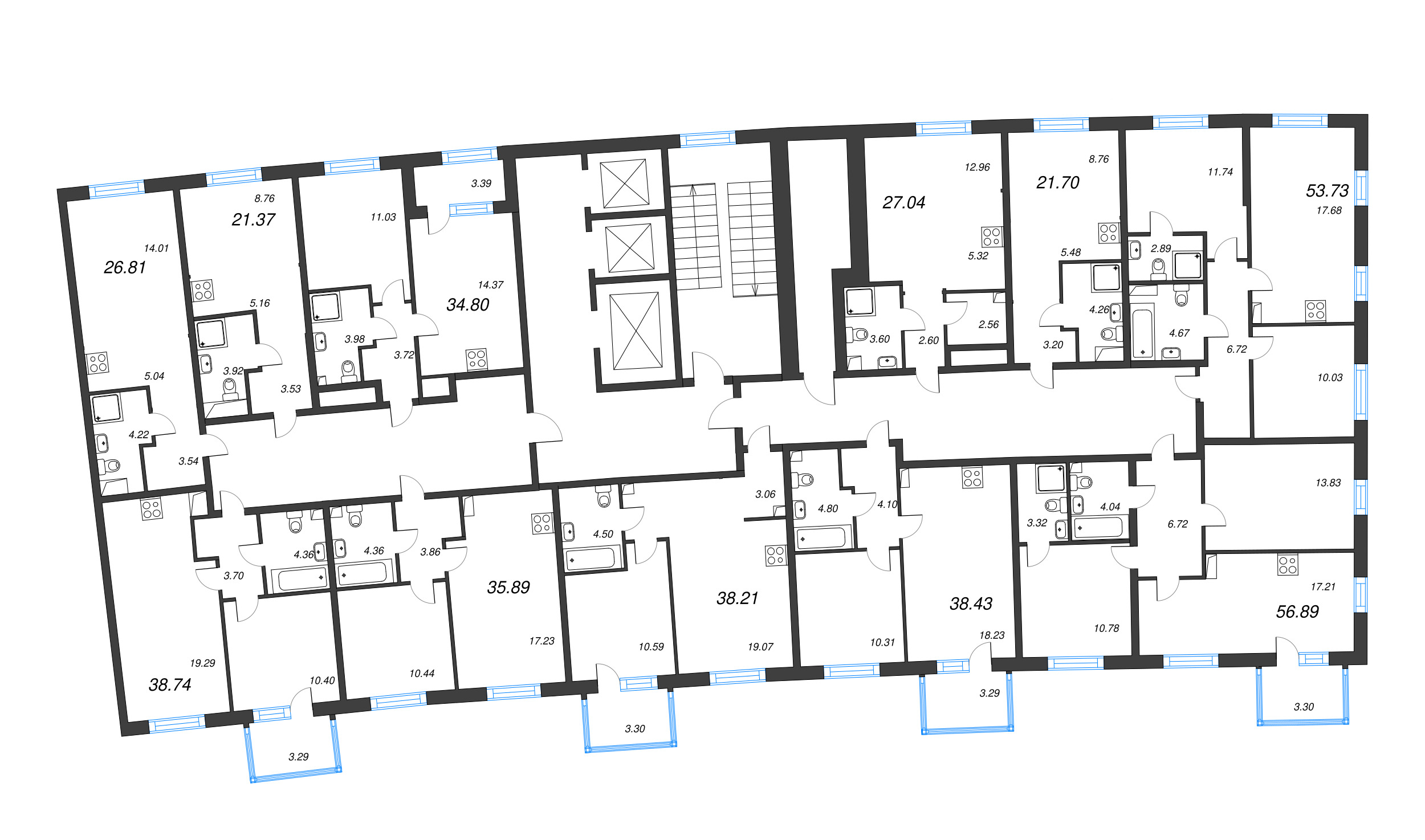 Квартира-студия, 21.37 м² в ЖК "Бульвар Грина" - планировка этажа